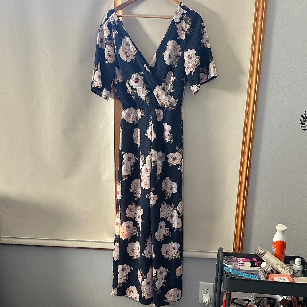 Floral Navy Jumpsuit Dress